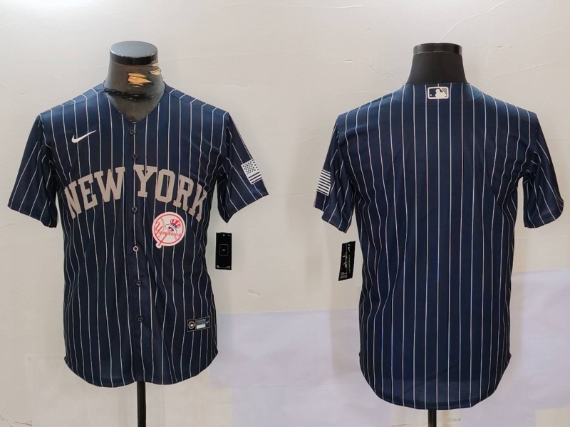 Men New York Yankees Blank Blue stripe joint name 2024 Nike MLB Jersey style 9124